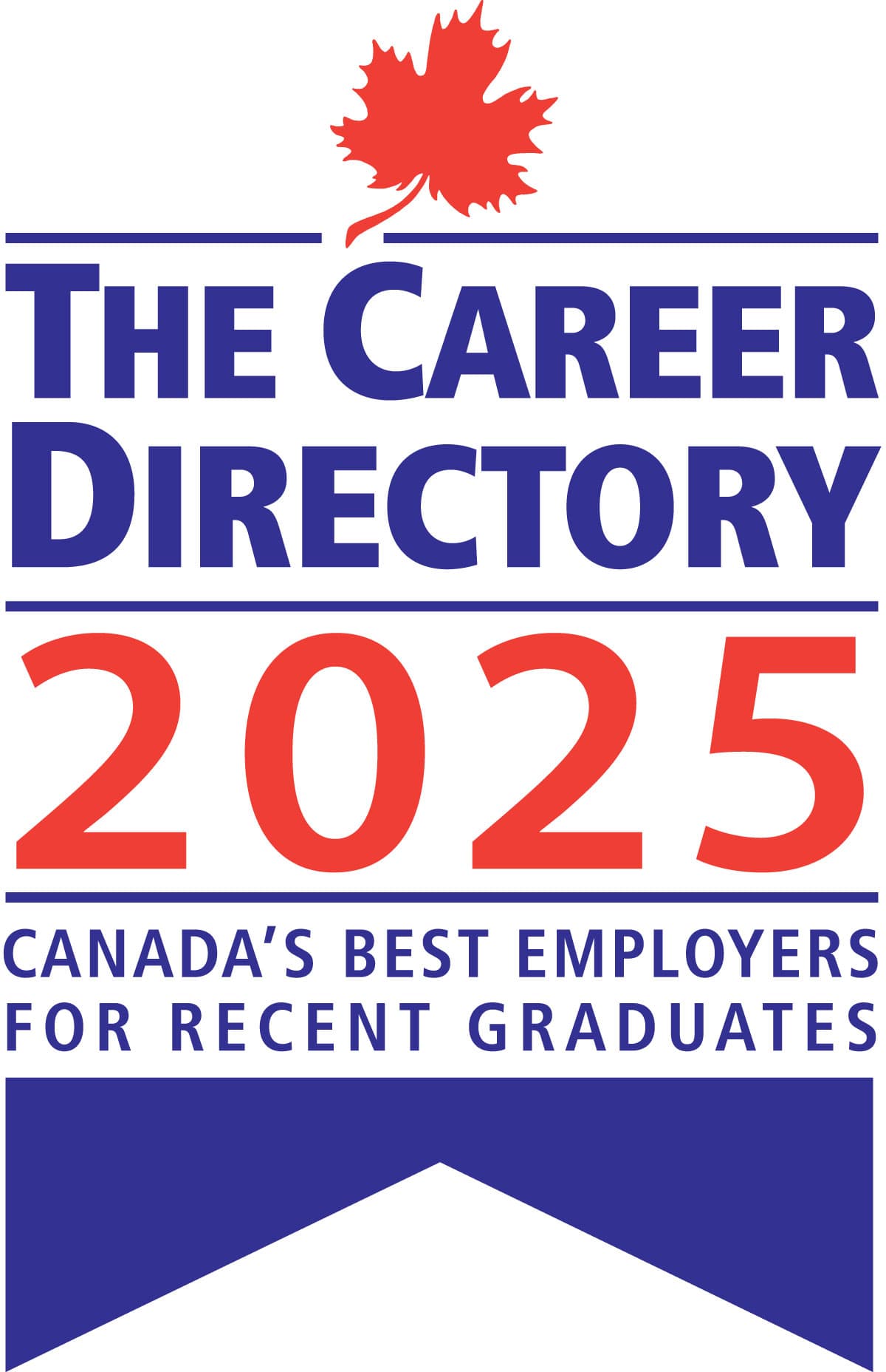 Cover of *The Career Directory 2025*: red maple leaf, blue and red title text, “Canada’s best employers for recent graduates,” and blue banner.