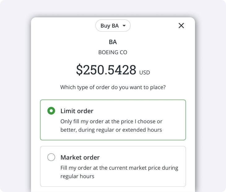 Limit or Market Order entry