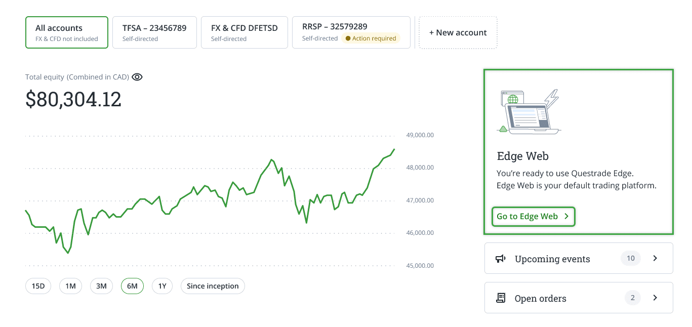 accessing questrade edge web in account summary page