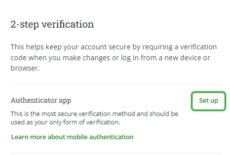 Setting up authenticator app