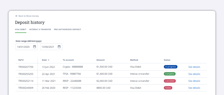 deposit history
