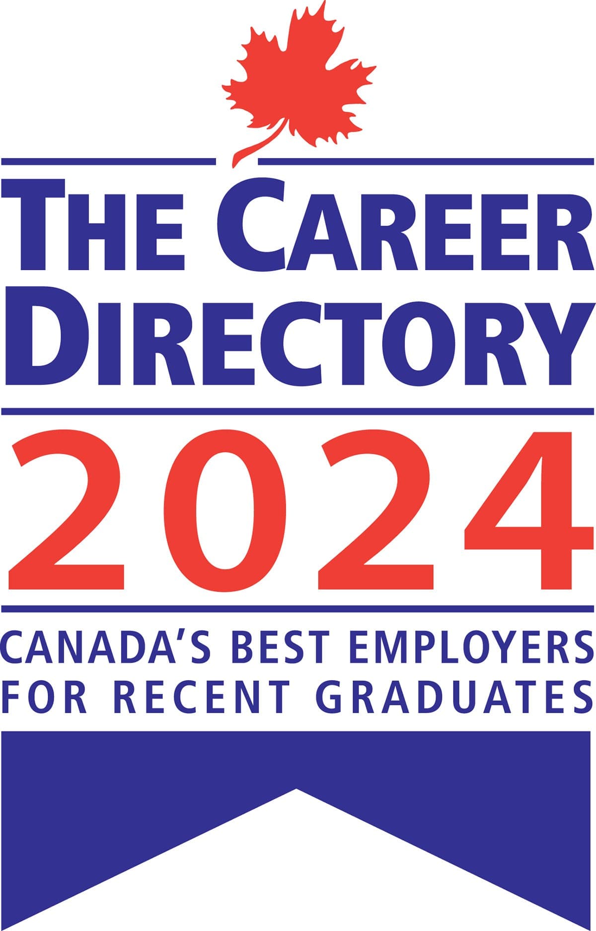 Cover of *The Career Directory 2025*: red maple leaf, blue and red title text, “Canada’s best employers for recent graduates,” and blue banner.