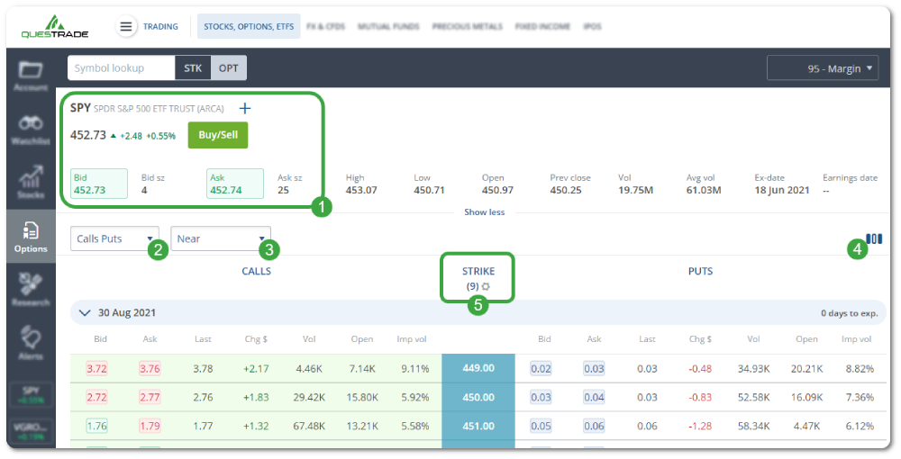 Edge Web options table quote