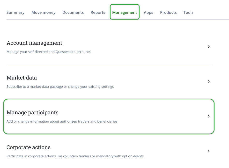 accessing manage participants section