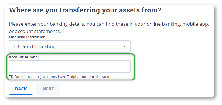 Account number at outgoing broker