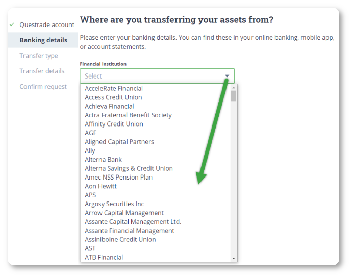 select institution for transfer in