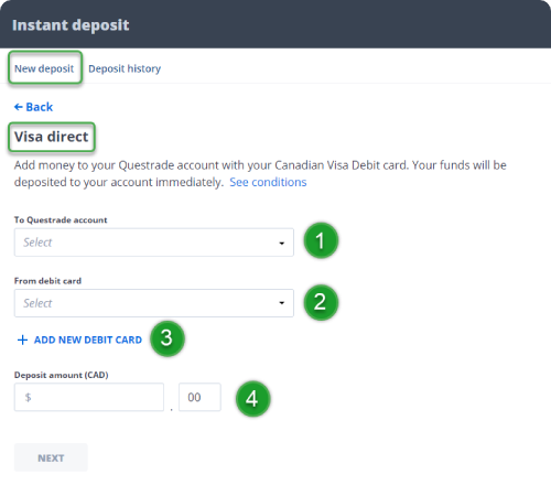 Adding visa direct enter details