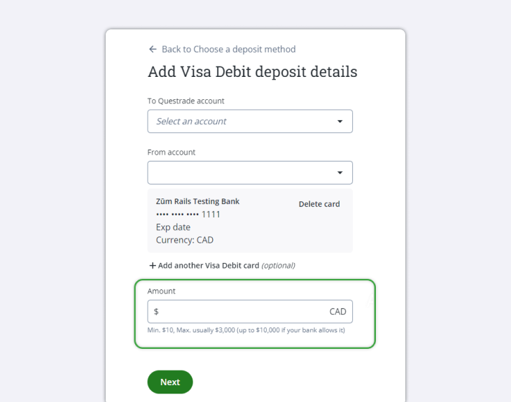 adding funds using visa direct
