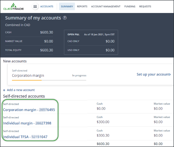 10 digit account number summary page