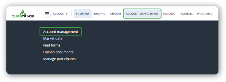 Account management menu