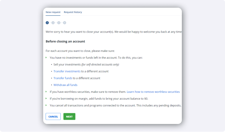 before closing account steps