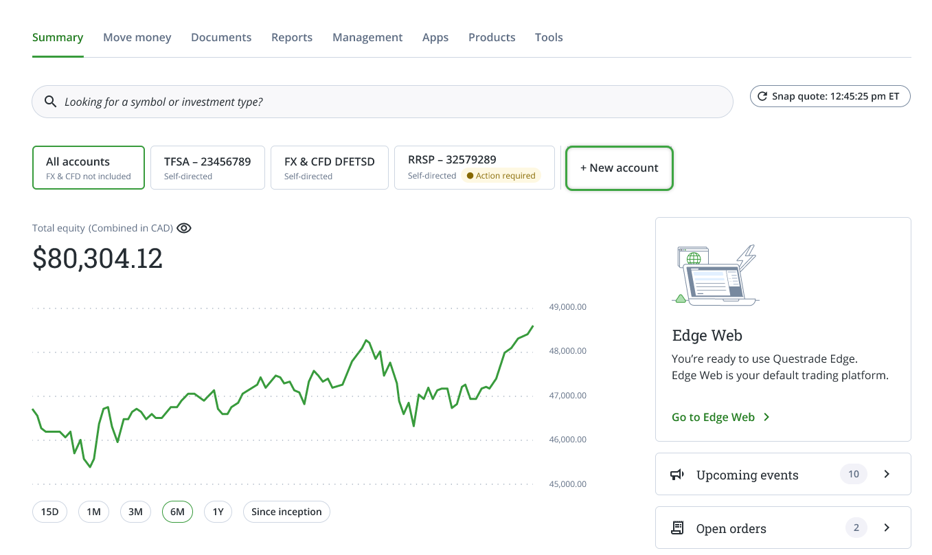 Adding a second account in the Summary page
