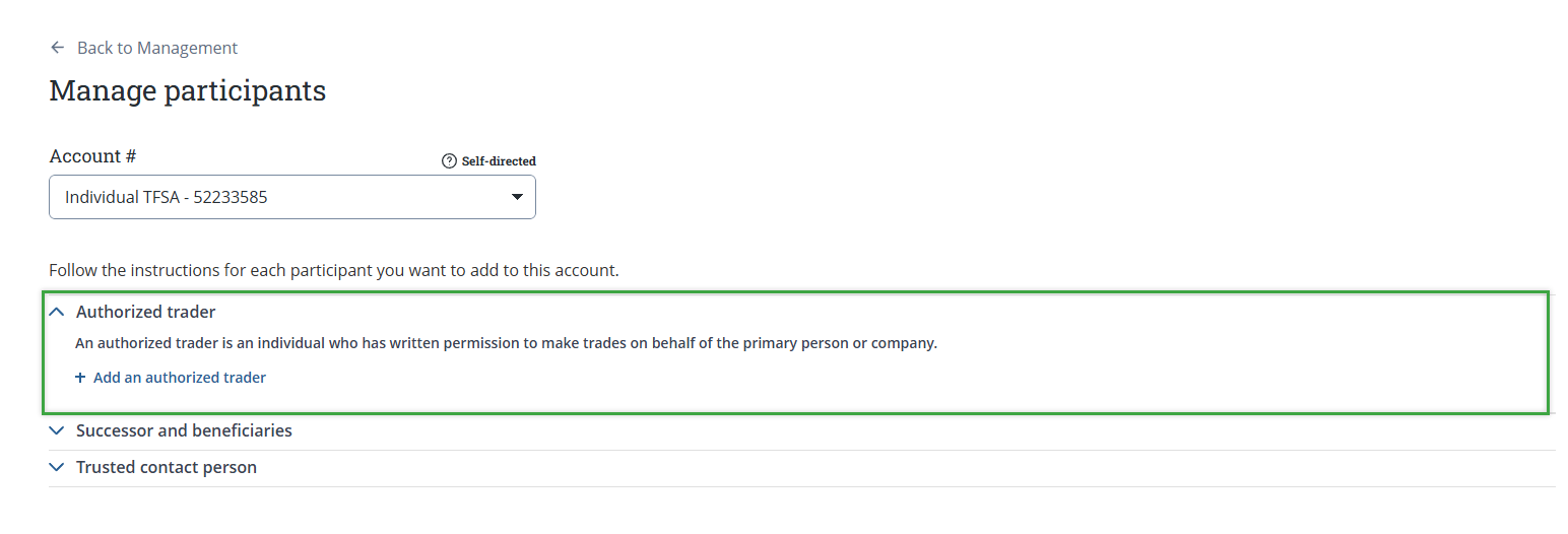 Adding an authorized trader