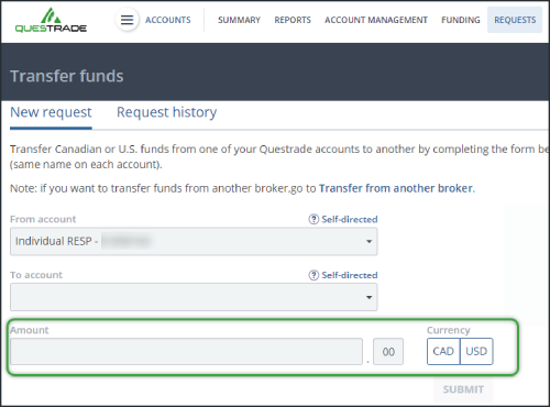 Transfer cash choose dollar amount and currency