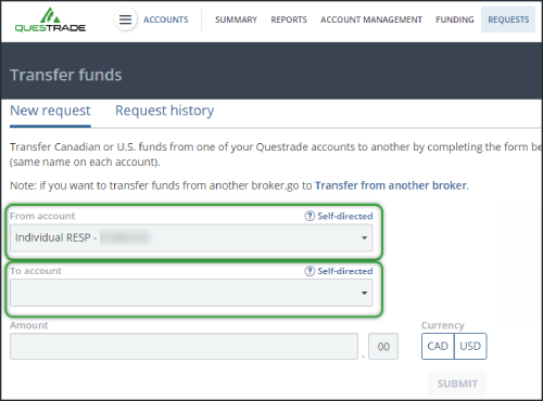 Transfer cash choose which accounts