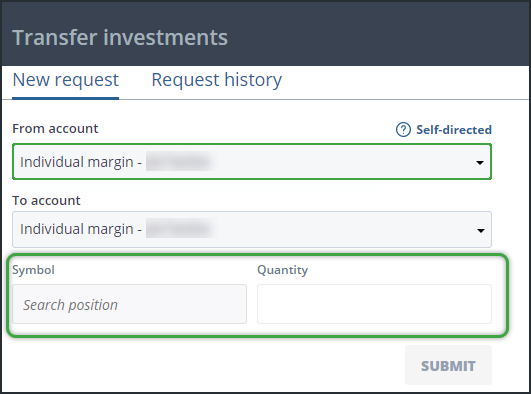 Transfer investments enter ticker symbol and quantity