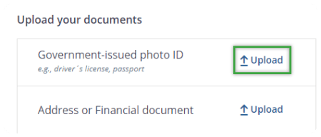 snap of upload your documents section on questrade website