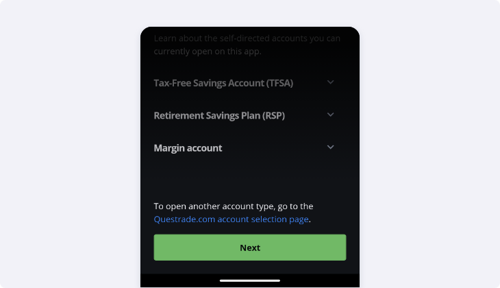 Choose account type mobile