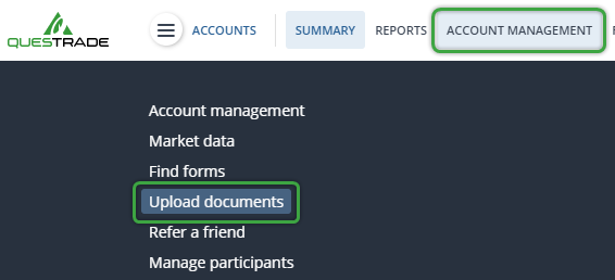 account management upload menu