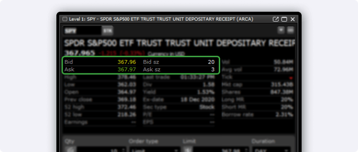 Edge Desktop - Bid and ask prices