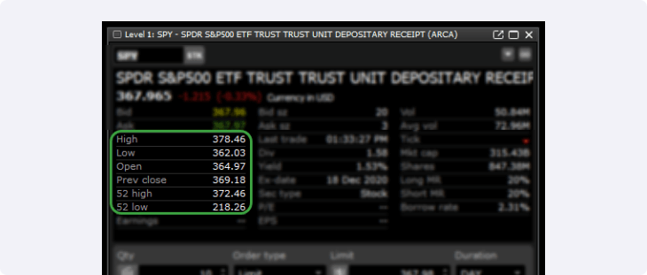 Edge Desktop - High Low and Previous Close Prices