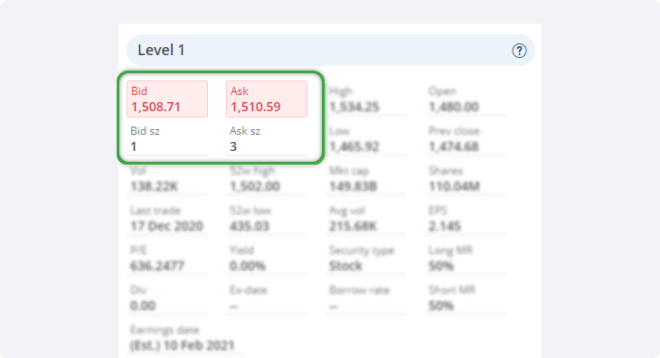 Edge Web - Bid and ask price