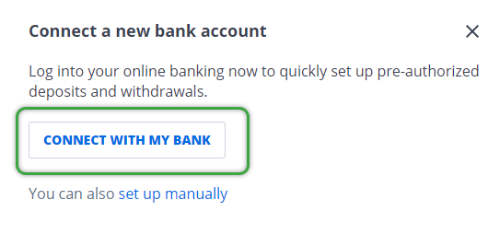 Connect with my bank button highlighted