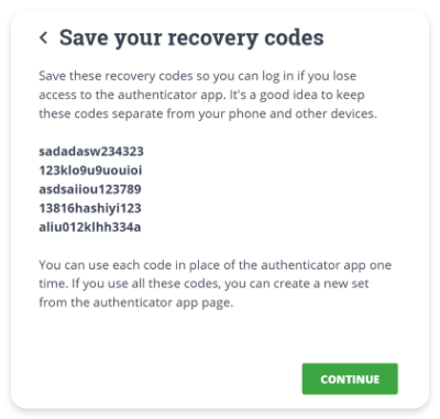 save your recovery codes
