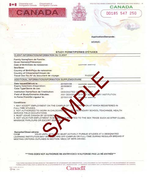 Work study permit example