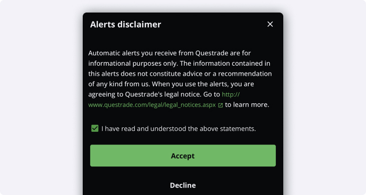 Alerts disclaimer