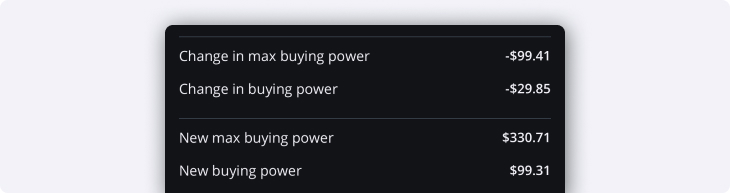 Order confirmation balance changes