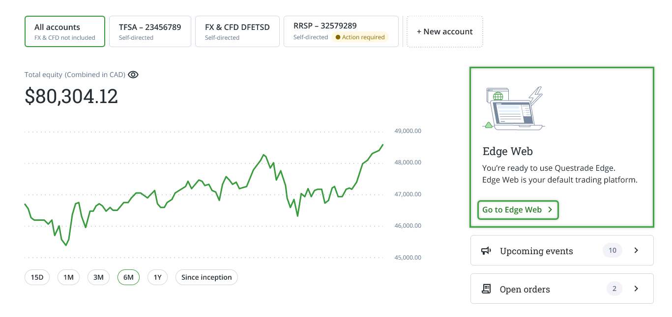 accessing questrade edge web in account summary page