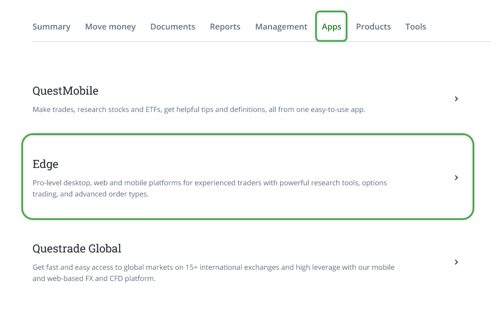 how to add questrade edge web