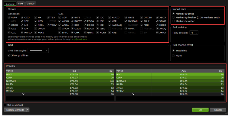 customizing level 2 window