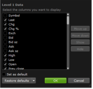 edit columns selection level 1 data