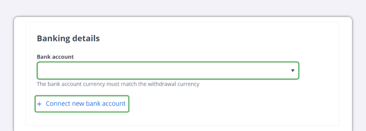 Placing banking details