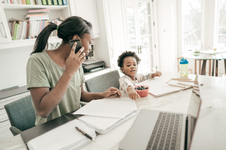 mother and child working on the table
