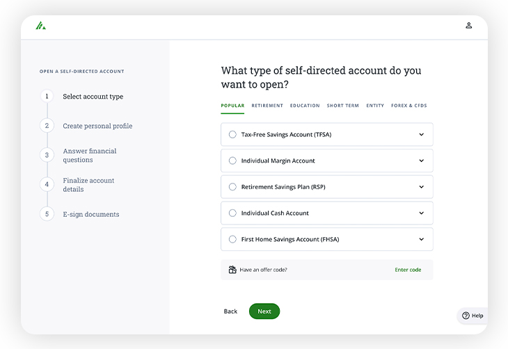 what type of self-directed account do you want to open (2)