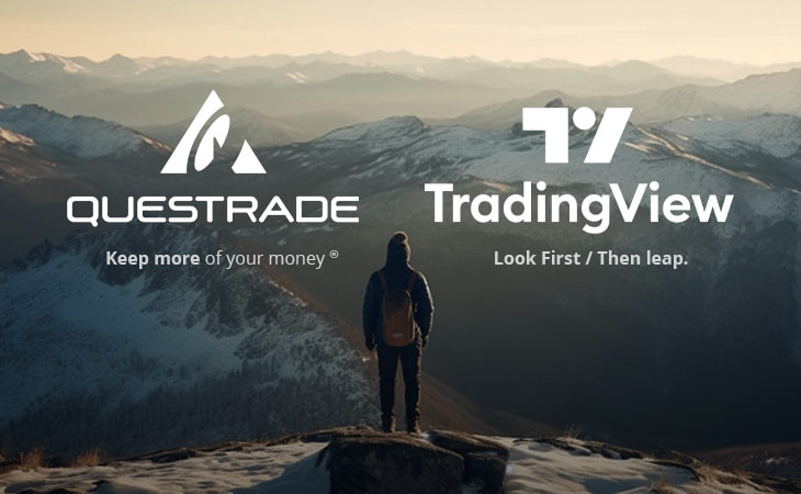 TradingView x Questrade Banner hiker mountains sunset