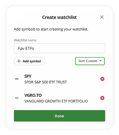 Questrade Trading creating a watchlist