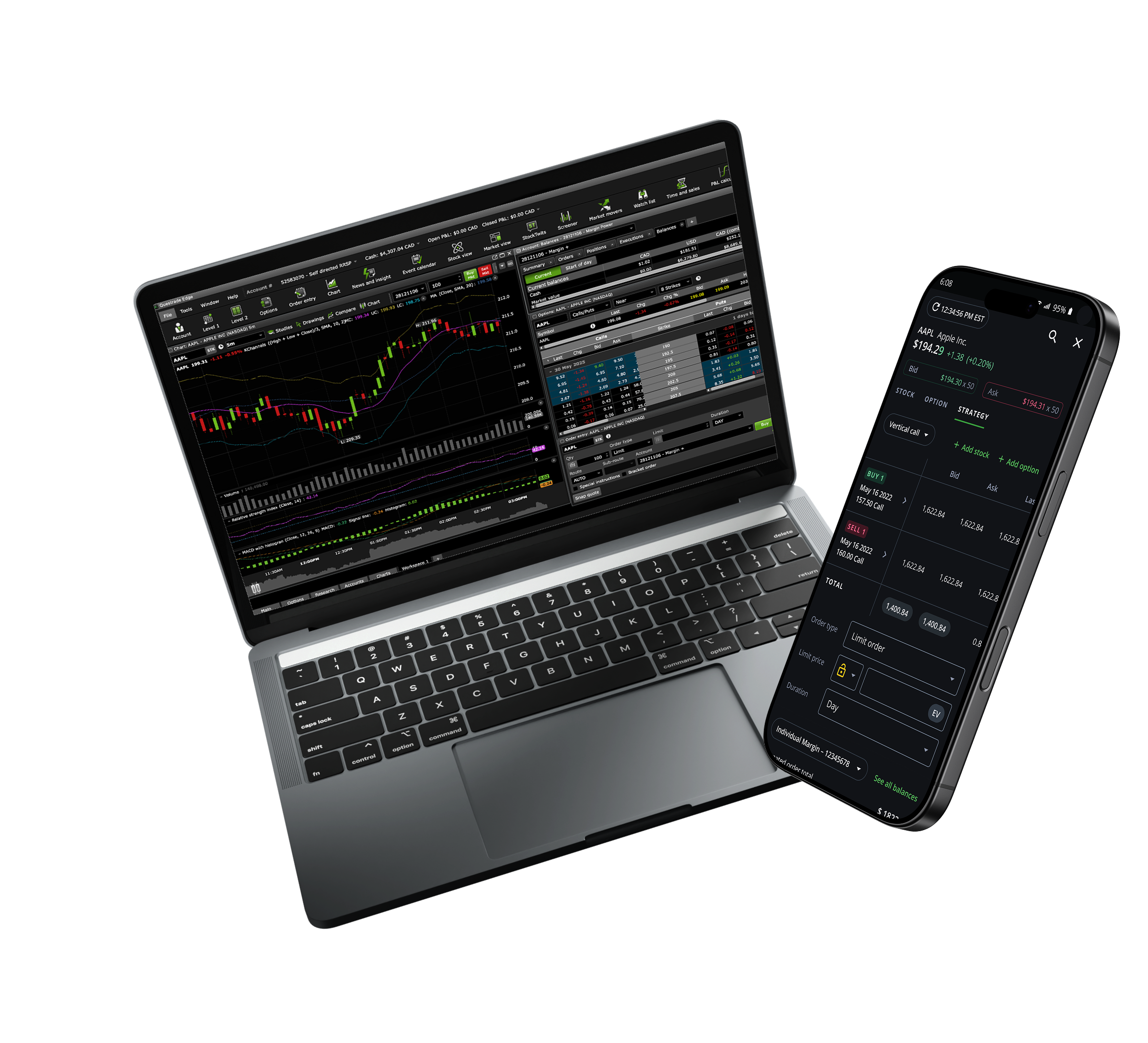 Questrade platform on various devices