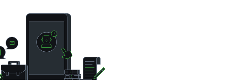 Green arrows and gears symbolizing platforms and tools