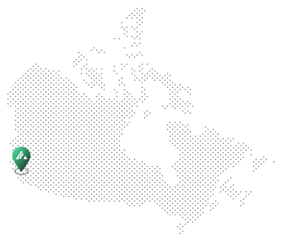 Map of Canada with pin on the West Coast